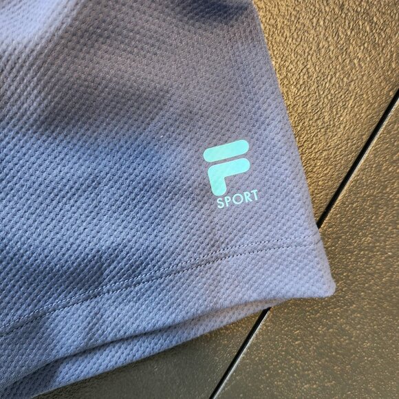 Fila Sport Polo Shirt Golf Blue Geometric Performance Stretch Mens XL EUC - Picture 6 of 10